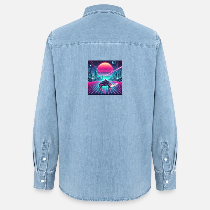 Neon Grid Odyssey – Synthwave trifft Tron Legacy - Frauen Jeanshemd Organic von Stanley/Stella - verwaschenes Hellblau