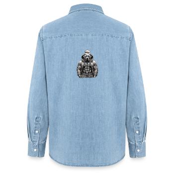 Muskelhund im Hoodie mit Kette - Frauen Jeanshemd Organic von Stanley/Stella - verwaschenes Hellblau - Hinten - AI Model Female 172 light (172cm)