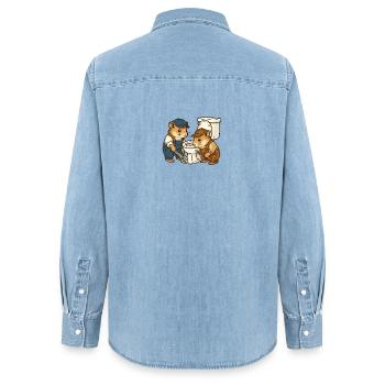 Plumber mice at the toilet - Women’s Organic Denim Shirt by Stanley/Stella - light wash - Back - AI Model Female 172 light (172cm)