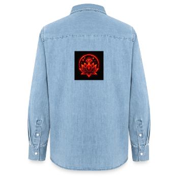Floraison Cosmique – Oeil de Mandala de Lotus Spirituel - Chemise en denim femme bio Stanley/Stella - bleu clair délavé - Dos - AI Model Female 172 light (172cm)