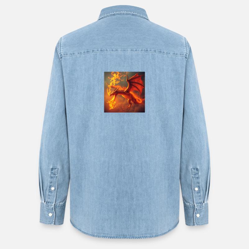 Dragon de Feu dans la Queue de Feu - Chemise en denim femme bio Stanley/Stella - bleu clair délavé