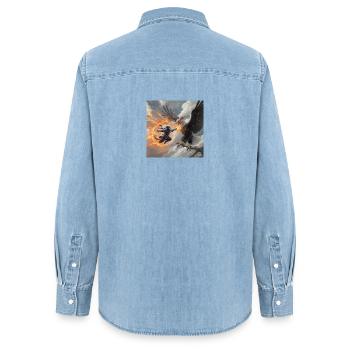 Legendary Beast and Warrior in Battle - Women’s Organic Denim Shirt by Stanley/Stella - light wash - Back - AI Model Female 172 light (172cm)