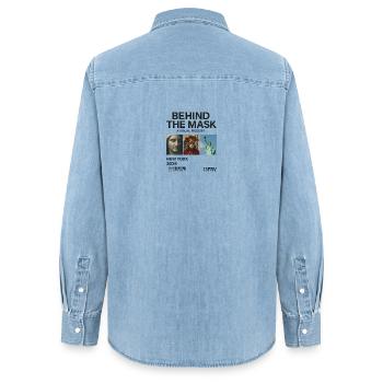 Behind the Mask: New York 2028 - Women’s Organic Denim Shirt by Stanley/Stella - light wash - Back - AI Model Female 172 light (172cm)