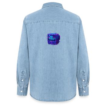 Illustration de télévision au néon rétro 'pas de signal' - Chemise en denim femme bio Stanley/Stella - bleu clair délavé - Dos - AI Model Female 172 light (172cm)
