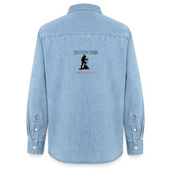 Sauerland Wanderparadies – Outdoor Motiv - Frauen Jeanshemd Organic von Stanley/Stella - verwaschenes Hellblau - Hinten - AI Model Female 172 light (172cm)