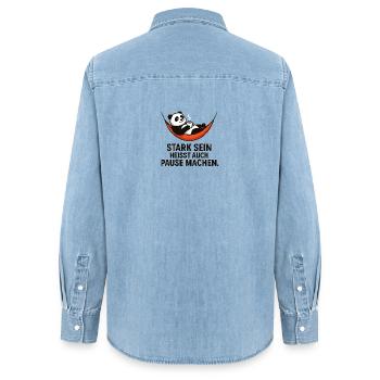 Panda Pause Kraft Spruch - Frauen Jeanshemd Organic von Stanley/Stella - verwaschenes Hellblau - Hinten - AI Model Female 172 light (172cm)