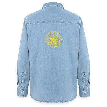 Lotus de Vie + Pentagramme – Puissance et Protection - Chemise en denim femme bio Stanley/Stella - bleu clair délavé - Dos - AI Model Female 172 light (172cm)