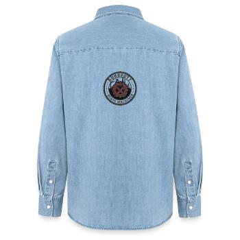 Ruhrpott Real Malocher Patch - Chemise en denim femme bio Stanley/Stella - bleu clair délavé - Dos - AI Model Female 172 light (172cm)