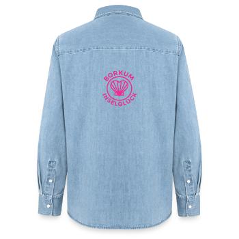 Herzmuschel Borkum Inselglück - Frauen Jeanshemd Organic von Stanley/Stella - verwaschenes Hellblau - Hinten - AI Model Female 172 light (172cm)
