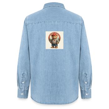 Swiss Bear avec I Love Switzerland - Chemise en denim femme bio Stanley/Stella - bleu clair délavé - Dos - AI Model Female 172 light (172cm)