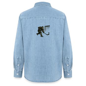 Torwart beim Hechtsprung Illustration - Frauen Jeanshemd Organic von Stanley/Stella - verwaschenes Hellblau - Hinten - AI Model Female 172 light (172cm)