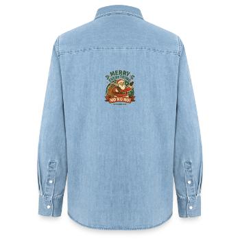 Santa Spread Joy Weihnachtsmotiv - Frauen Jeanshemd Organic von Stanley/Stella - verwaschenes Hellblau - Hinten - AI Model Female 172 light (172cm)