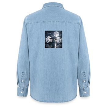 Feather Fish  - Women’s Organic Denim Shirt by Stanley/Stella - light wash - Back - AI Model Female 172 light (172cm)