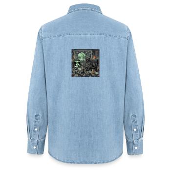 Postapokalyptischer Montag – Kakerlakenbüro-Krise - Frauen Jeanshemd Organic von Stanley/Stella - verwaschenes Hellblau - Hinten - AI Model Female 172 light (172cm)