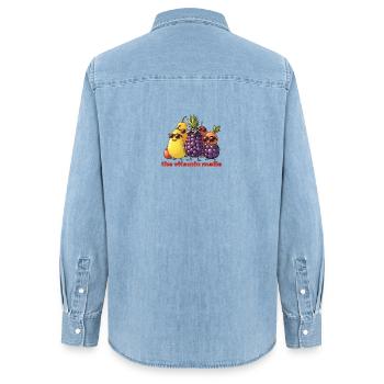 Vitamin Mafia Fruit Troop - Women’s Organic Denim Shirt by Stanley/Stella - light wash - Back - AI Model Female 172 light (172cm)