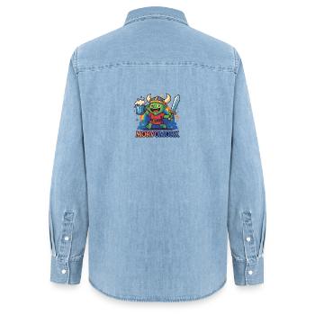 Gobelin Viking Héros amusant - Chemise en denim femme bio Stanley/Stella - bleu clair délavé - Dos - AI Model Female 172 light (172cm)