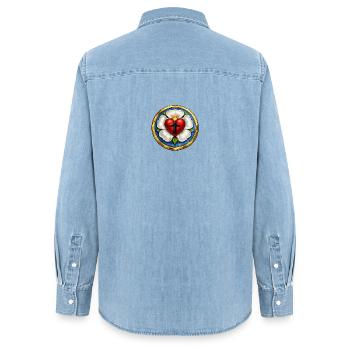 Martin-Luther-Rose - Frauen Jeanshemd Organic von Stanley/Stella - verwaschenes Hellblau - Hinten - AI Model Female 172 light (172cm)