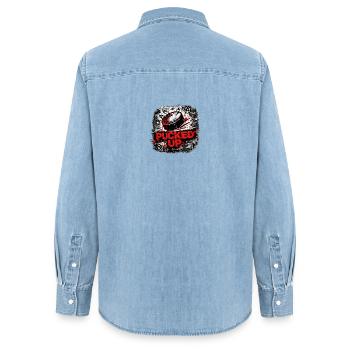 Pucked Up Graffiti Punk - Frauen Jeanshemd Organic von Stanley/Stella - verwaschenes Hellblau - Hinten - AI Model Female 172 light (172cm)