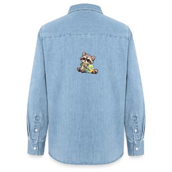 Baby Oskar im Kindergarten - Frauen Jeanshemd Organic von Stanley/Stella - verwaschenes Hellblau - Hinten - AI Model Female 172 light (172cm)