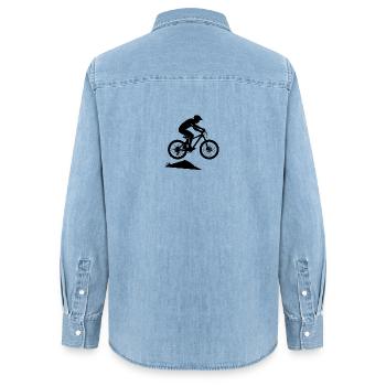 Mountain Adventure Mountain Bike Silhouette - Women’s Organic Denim Shirt by Stanley/Stella - light wash - Back - AI Model Female 172 light (172cm)