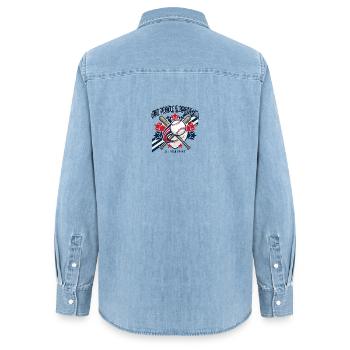 Red White Baseball All Star Spirit - Women’s Organic Denim Shirt by Stanley/Stella - light wash - Back - AI Model Female 172 light (172cm)