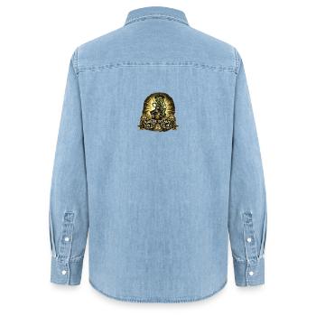 Kaffee Alarm Zombie Warnung - Frauen Jeanshemd Organic von Stanley/Stella - verwaschenes Hellblau - Hinten - AI Model Female 172 light (172cm)