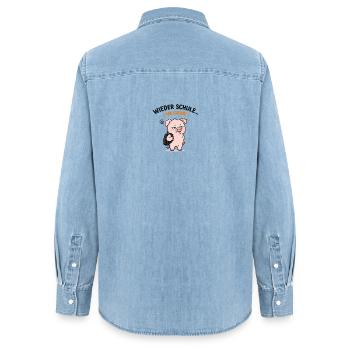 Wieder Schule Schweinchen Na Super - Frauen Jeanshemd Organic von Stanley/Stella - verwaschenes Hellblau - Hinten - AI Model Female 172 light (172cm)