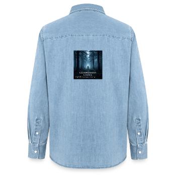 The_Glimmerman_Codex - Women’s Organic Denim Shirt by Stanley/Stella - light wash - Back - AI Model Female 172 light (172cm)