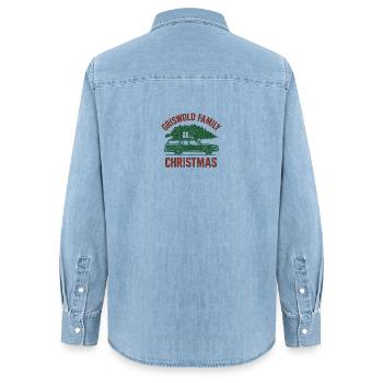 Vintage Familienweihnacht Auto - Frauen Jeanshemd Organic von Stanley/Stella - verwaschenes Hellblau - Hinten - AI Model Female 172 light (172cm)