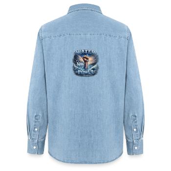 Poing Hydroélectrique - Chemise en denim femme bio Stanley/Stella - bleu clair délavé - Dos - AI Model Female 172 light (172cm)