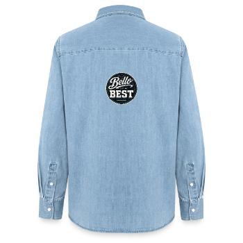 Bello Da Best: Vintage Badge - Women’s Organic Denim Shirt by Stanley/Stella - light wash - Back - AI Model Female 172 light (172cm)
