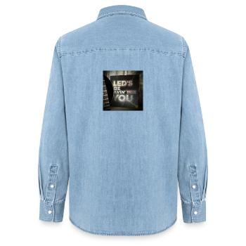 LEDS BE AVIN YOU par Mark Noone - Chemise en denim femme bio Stanley/Stella - bleu clair délavé - Dos - AI Model Female 172 light (172cm)