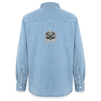 Altes Eisen Mechanik Legende - Frauen Jeanshemd Organic von Stanley/Stella - verwaschenes Hellblau - Hinten - AI Model Female 172 light (172cm)
