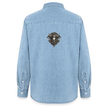 Walküre-Wolfswappen - Frauen Jeanshemd Organic von Stanley/Stella - verwaschenes Hellblau - Hinten - AI Model Female 172 light (172cm)
