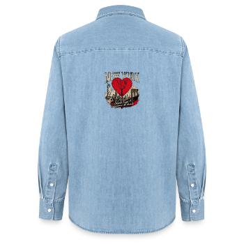 New York Herz Stadtlandschaft - Frauen Jeanshemd Organic von Stanley/Stella - verwaschenes Hellblau - Hinten - AI Model Female 172 light (172cm)