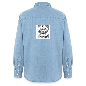 Tarot der Dämmerung – Gotische okkulte Linienkunst - Frauen Jeanshemd Organic von Stanley/Stella - verwaschenes Hellblau - Hinten - AI Model Female 172 light (172cm)