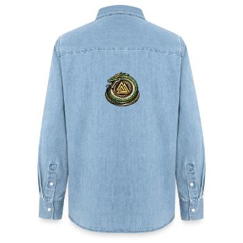 Ouroboros Triangle Logo - Chemise en denim femme bio Stanley/Stella - bleu clair délavé - Dos - AI Model Female 172 light (172cm)