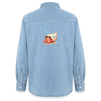 Krebs - Frauen Jeanshemd Organic von Stanley/Stella - verwaschenes Hellblau - Hinten - AI Model Female 172 light (172cm)