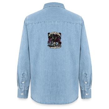 Bouquet gothique de fleurs nocturnes - Chemise en denim femme bio Stanley/Stella - bleu clair délavé - Dos - AI Model Female 172 light (172cm)