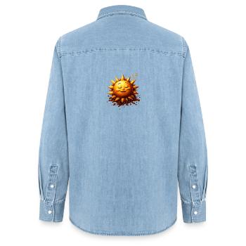 Schlafender Sonnenschein mit Bohnen - Frauen Jeanshemd Organic von Stanley/Stella - verwaschenes Hellblau - Hinten - AI Model Female 172 light (172cm)