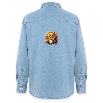 Sonnenkaffee  - Frauen Jeanshemd Organic von Stanley/Stella - verwaschenes Hellblau - Hinten - AI Model Female 172 light (172cm)