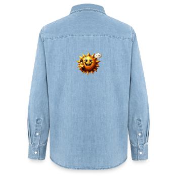 Sonnenlächeln am Telefon - Frauen Jeanshemd Organic von Stanley/Stella - verwaschenes Hellblau - Hinten - AI Model Female 172 light (172cm)