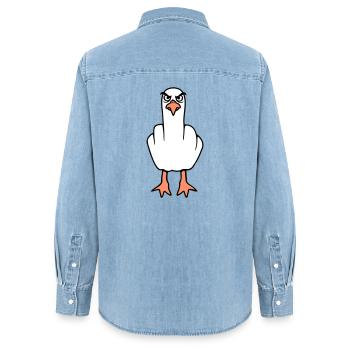Mouette majeur insulte doigt puant vilain - Chemise en denim femme bio Stanley/Stella - bleu clair délavé - Dos - AI Model Female 172 light (172cm)