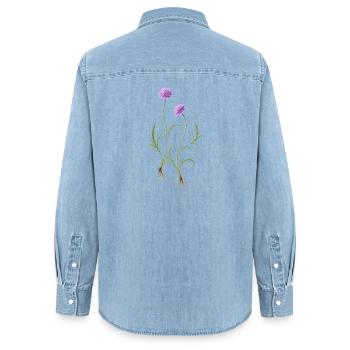 Meadow Flower Nature Illustration - Women’s Organic Denim Shirt by Stanley/Stella - light wash - Back - AI Model Female 172 light (172cm)