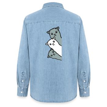 3 Alpacas Llamas Looking Curious Animal Heads Joy - Women’s Organic Denim Shirt by Stanley/Stella - light wash - Back - AI Model Female 172 light (172cm)