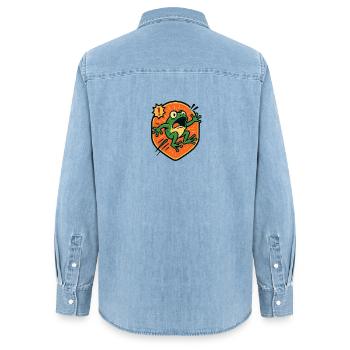 Panic Frog badge - Women’s Organic Denim Shirt by Stanley/Stella - light wash - Back - AI Model Female 172 light (172cm)