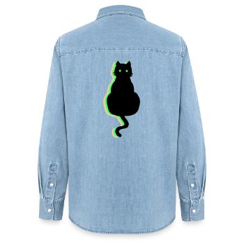 Neon Katze - Frauen Jeanshemd Organic von Stanley/Stella - verwaschenes Hellblau - Hinten - AI Model Female 172 light (172cm)