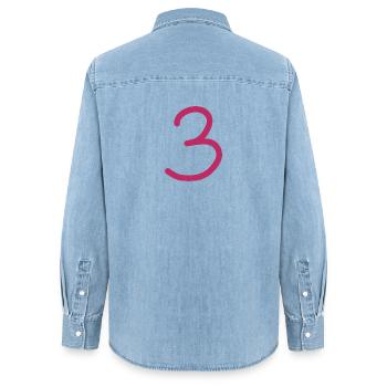 3 Numéro trois numéro anniversaire - Chemise en denim femme bio Stanley/Stella - bleu clair délavé - Dos - AI Model Female 172 light (172cm)