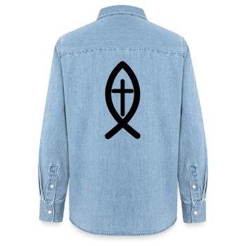 Symbole de Jésus - Chemise en denim femme bio Stanley/Stella - bleu clair délavé - Dos - AI Model Female 172 light (172cm)