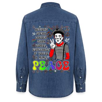 Peace is the most important thing - Women’s Organic Denim Shirt by Stanley/Stella - mid washy  - Back - AI Model Female 172 light (172cm)